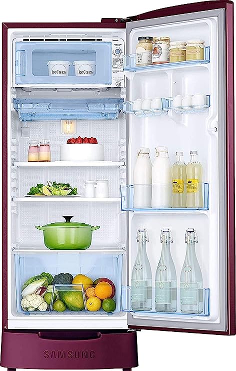 Samsung 215 L 4 Star Inverter Direct Cool Single Door Refrigerator(RR22T382XR8/HL, Blooming Saffron Red, Base Stand with Drawer) Samsung 215 L 4 Star Inverter Direct Cool Single Door Refrigerator(RR22T382XR8/HL, Blooming Saffron Red, Base Stand with Drawer)